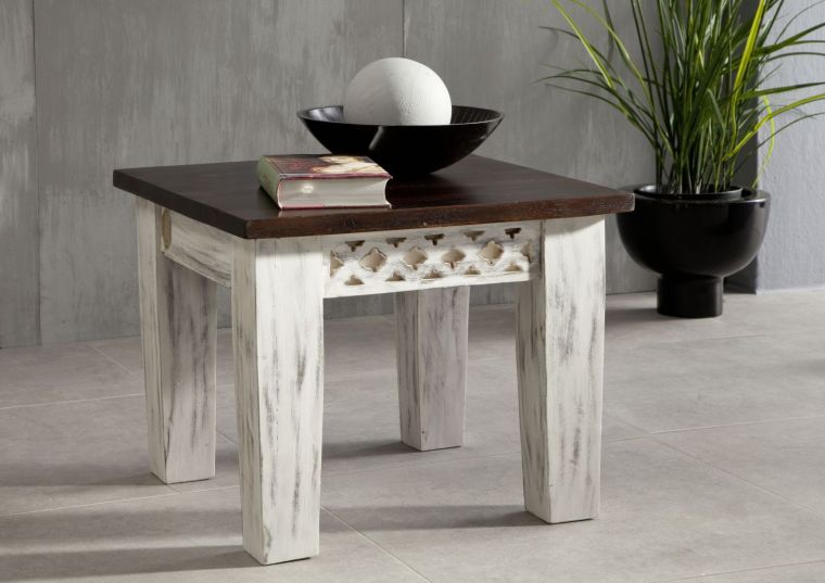 tavolo dappoggio in legno di mango / acacia 55x55x45 bianco cerato CASTLE-ANTIK #249