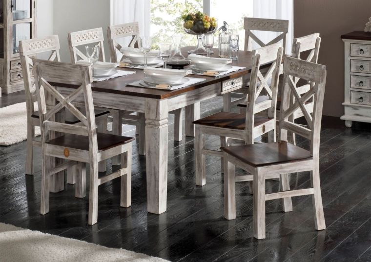 tavolo da pranzo in legno di mango / acacia 190x90x76 bianco cerato CASTLE-ANTIK #109