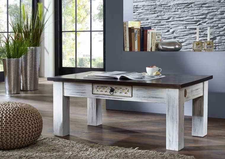 tavolino da salotto in legno di mango / acacia 110x60x45 bianco cerato CASTLE-ANTIK #245