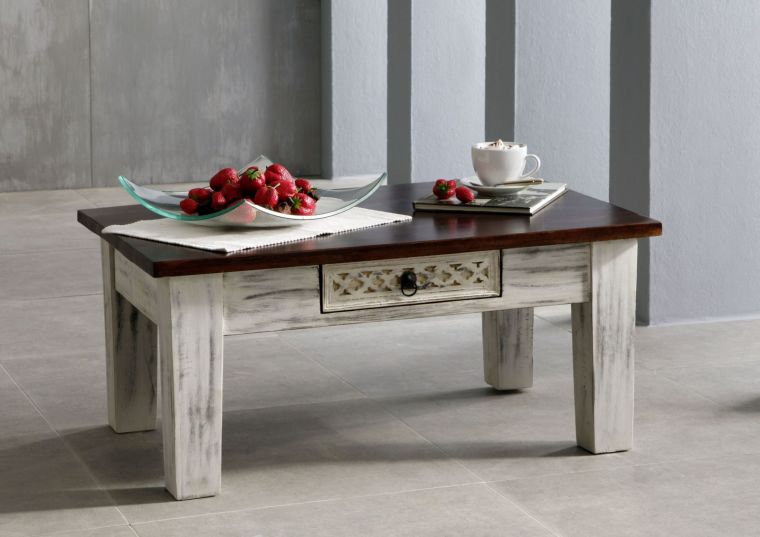 tavolino da salotto in legno di mango / acacia 90x60x40 bianco cerato CASTLE-ANTIK #247