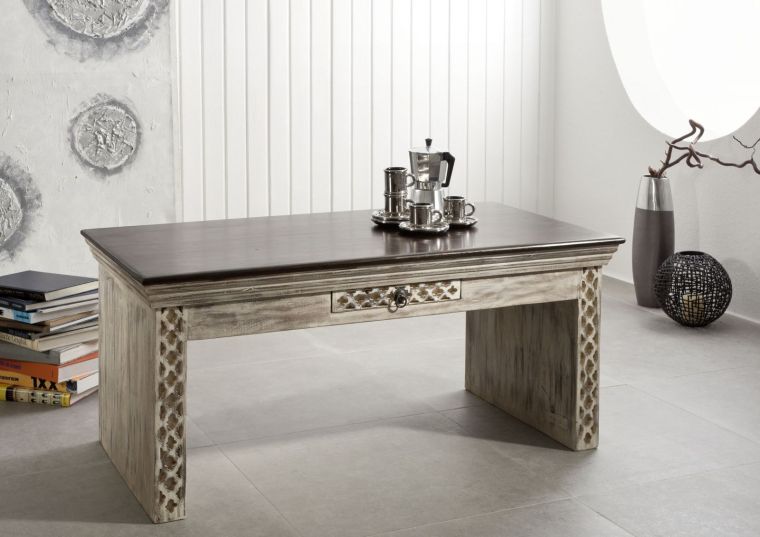 tavolino da salotto in legno di mango / acacia 115x60x50 bianco cerato CASTLE-ANTIK #233