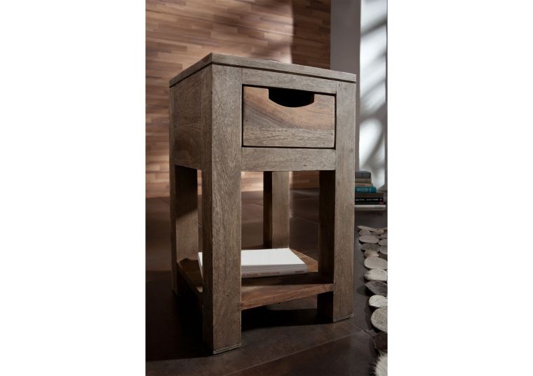 tavolo dappoggio in legno di Sheesham / palissandro 29x29x50 grigio scuro oliato NATURE GREY #30