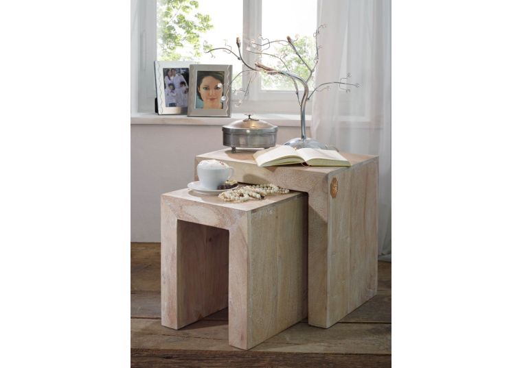 tavolo dappoggio in legno di Acacia 45x35x45 pietra bianca sbiancato NATURE WHITE #12