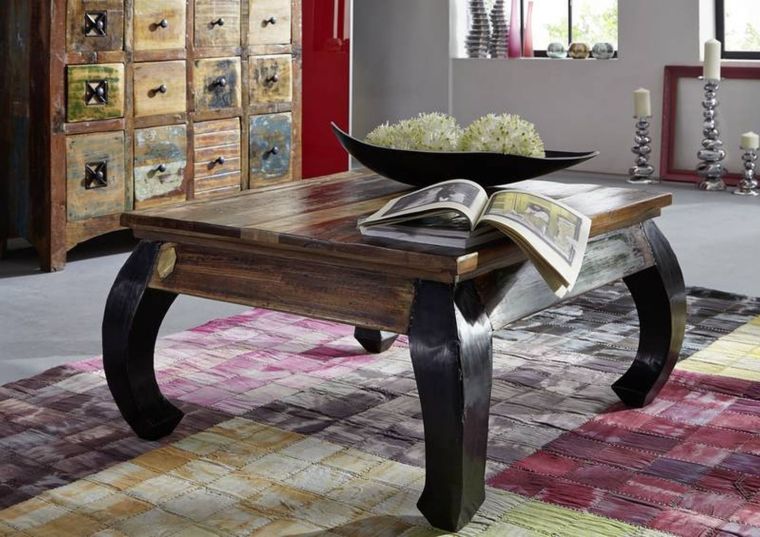 tavolino da salotto in legno di Legno riciclato 80x80x45 multicolore laccato NATURE OF SPIRIT #71