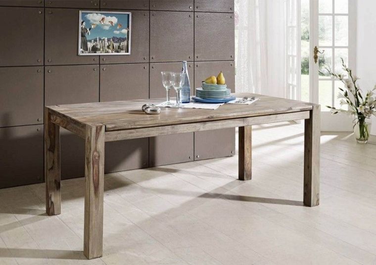 tavolo da pranzo in legno di Sheesham / palissandro 160x90x76 grigio scuro oliato NATURE GREY #504
