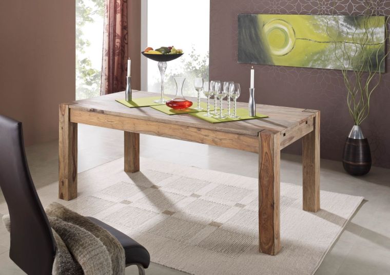 tavolo da pranzo allungabile in legno di Sheesham / palissandro 140-22x90x76 grigio scuro oliato NATURE GREY #303