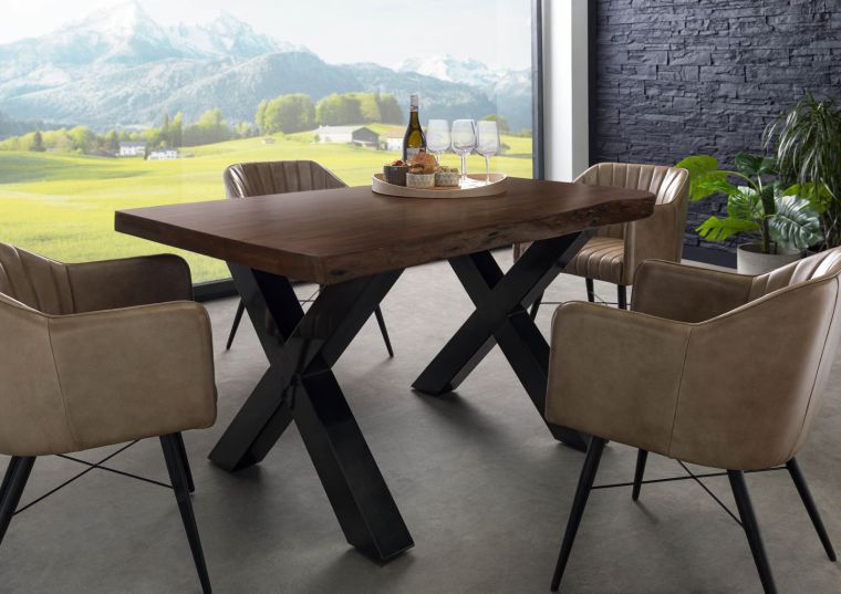 Tavolo da pranzo in legno acacia - laccato marone / ferro X - antracite lucido 140x90x77 FREEFORM 5