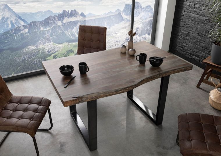 FREEFORM 5 Tavolo da pranzo in legno di acacia - laccato grigio /gambe in ferro - antracite lucido 140x90x77