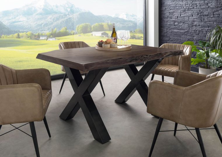 Tavolo da pranzo in legno acacia - laccato grigio / ferro X - antracite lucido 160x90x77 FREEFORM 5