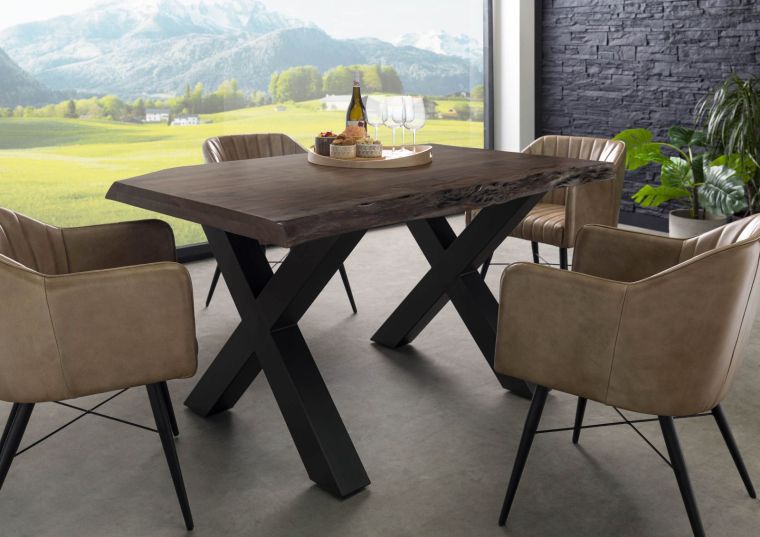 Tavolo da pranzo in legno acacia - laccato grigio / ferro  X - antracite mat 160x100x77 FREEFORM 5