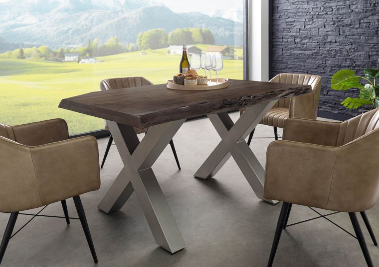 Tavolo da pranzo in legno acacia - laccato grigio / ferro X - argento mat 140x90x77 FREEFORM 5