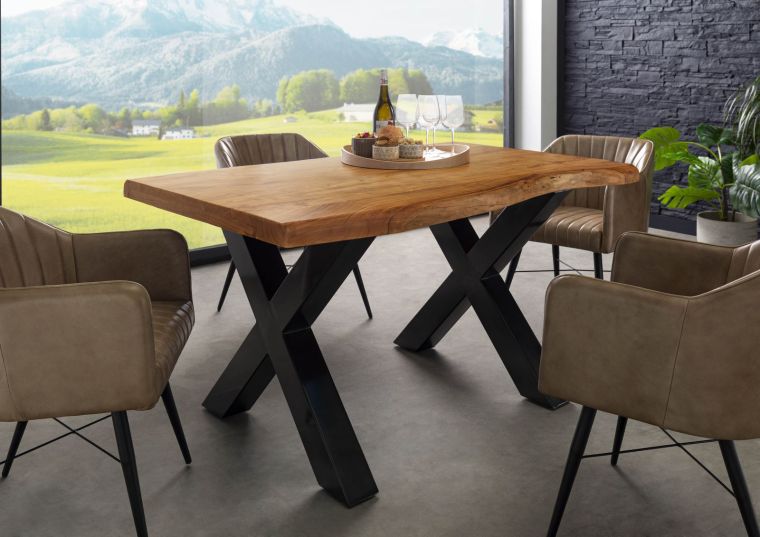 Tavolo da pranzo in legno acacia - laccato natur / ferro X - antracite lucido 140x90x77 FREEFORM 5
