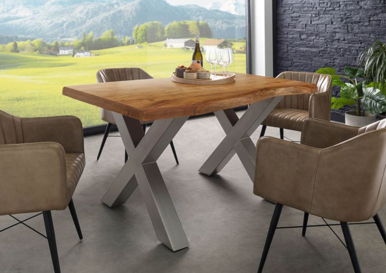Tavolo da pranzo in legno acacia - laccato natur / ferro X - argento mat 160x90x77 FREEFORM 5