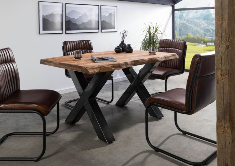 FREEFORM 5 tavolo da pranzo in legno di sheesham - verniciato grigio / gambe in ferro X antracite lucido 160x90