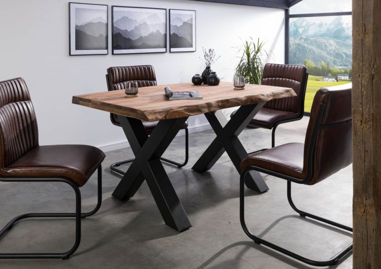 FREEFORM 5 tavolo da pranzo in legno di sheesham - verniciato grigio / gambe in ferro X antracite lucido 140x90