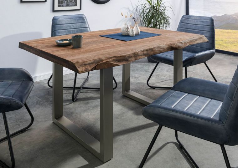 FREEFORM 5 tavolo da pranzo in legno di sheesham - verniciato grigio / gambe in ferro U argento matt 160x90
