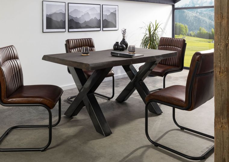 FREEFORM 5 tavolo da pranzo in legno di mango - verniciato grigio / gambe in ferro X antracite lucido 140x90