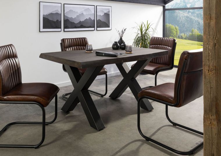 FREEFORM 5 tavolo da pranzo in legno di mango - verniciato grigio / gambe in ferro X antracite matt 140x90