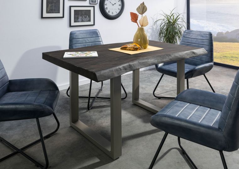 FREEFORM 5 tavolo da pranzo in legno di mango - verniciato grigio / gambe in ferro U argento matt 140x90