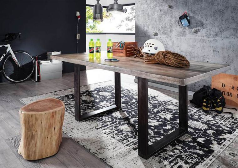 tavolo da pranzo in legno di Mango 210x100x76 grigio scuro laccato HEAVY INDUSTRY #102