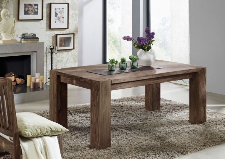 tavolo da pranzo in legno di Sheesham / palissandro 240x100x76 grigio scuro oliato NATURE GREY #608
