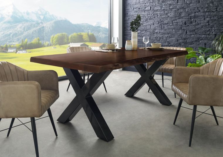 Tavolo da pranzo in legno acacia - laccato marone / ferro X - antracite lucido 200x90x77 FREEFORM 5