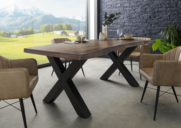 Tavolo da pranzo in legno acacia - laccato grigio / ferro  X - antracite mat 180x100x77 FREEFORM 5
