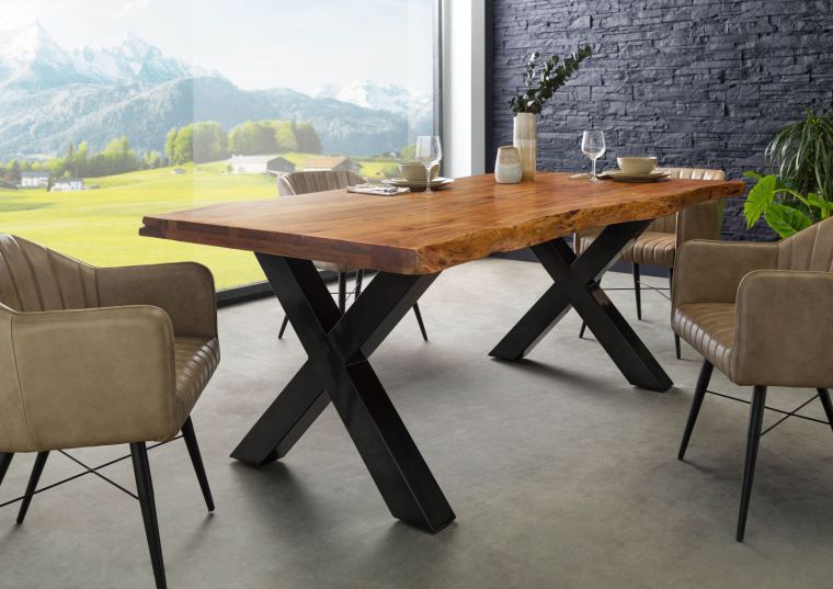 Tavolo da pranzo in legno acacia - laccato natur / ferro X - antracite lucido 220x90x77 FREEFORM 5
