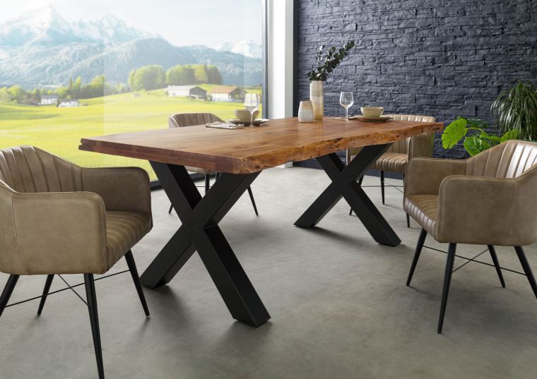Tavolo da pranzo in legno acacia - laccato natur / ferro  X - antracite mat 200x100x77 FREEFORM 5