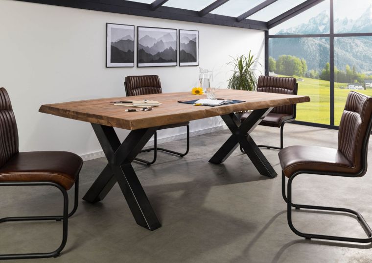 FREEFORM 5 tavolo da pranzo in legno di sheesham - verniciato grigio / gambe in ferro X antracite lucido 260x100