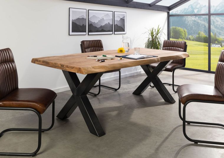 FREEFORM 5 tavolo da pranzo in legno di sheesham - verniciato natur / gambe in ferro X antracite lucido 180x90