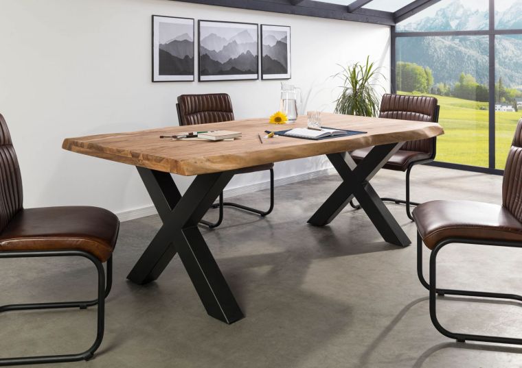 FREEFORM 5 tavolo da pranzo in legno di sheesham - verniciato natur / gambe in ferro X antracite matt 240x100