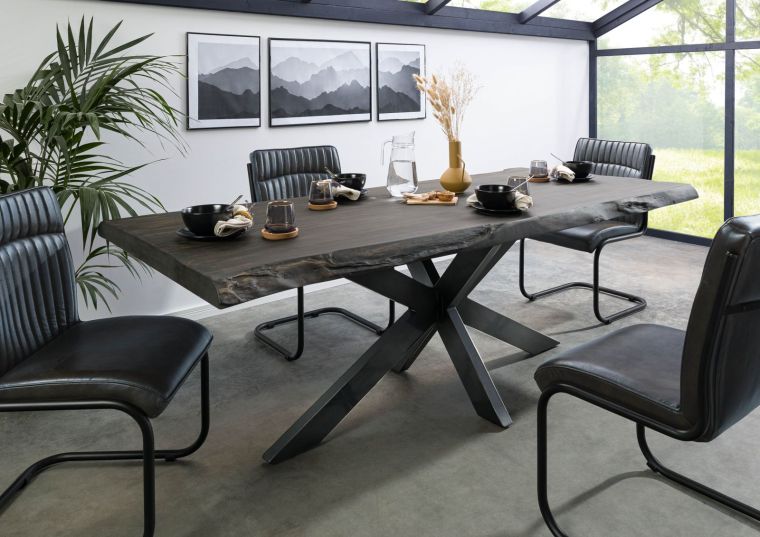 FREEFORM 5 Tavolo da pranzo in legno di mango - verniciato grigio / gambe incrociate antracite lucido 200x100