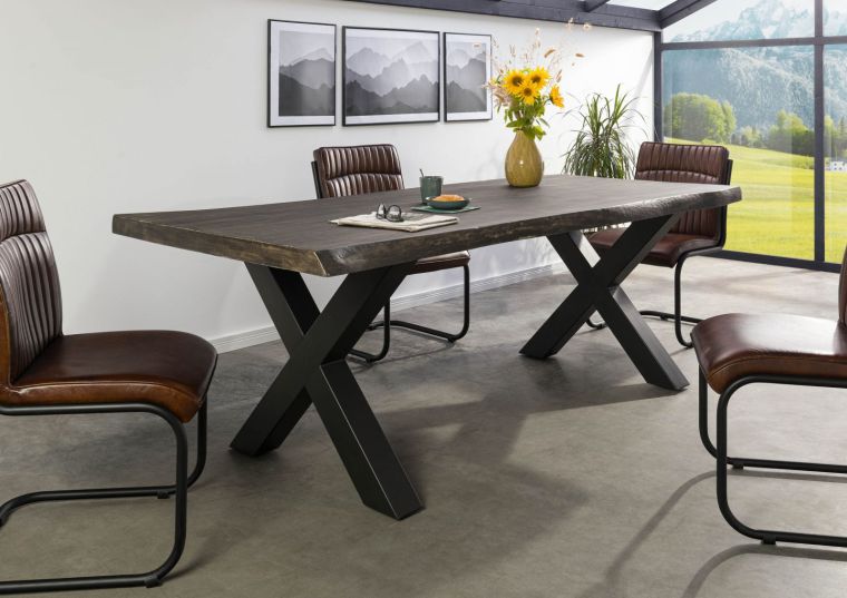 FREEFORM 5 tavolo da pranzo in legno di mango - verniciato grigio / gambe in ferro X antracite matt 200x100