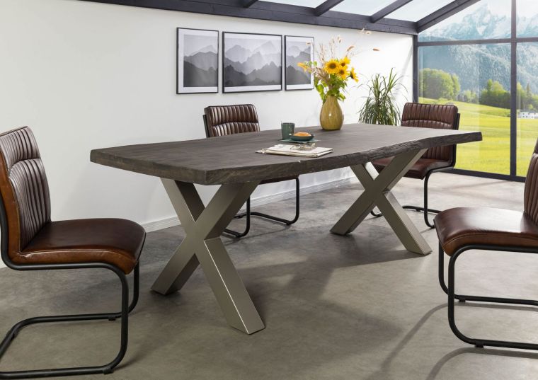 FREEFORM 5 tavolo da pranzo in legno di mango - verniciato grigio / gambe in ferro X argento matt 180x90