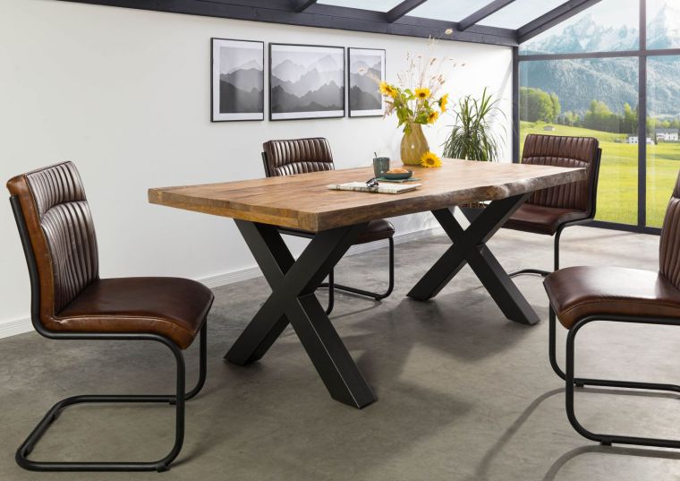 FREEFORM 5 tavolo da pranzo in legno di mango - verniciato natur / gambe in ferro X antracite matt 220x100