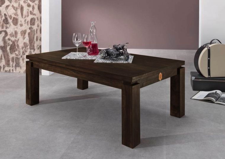 tavolino da salotto in legno di Sheesham / palissandro 90x90x45 grigio scuro laccato METRO POLIS #175