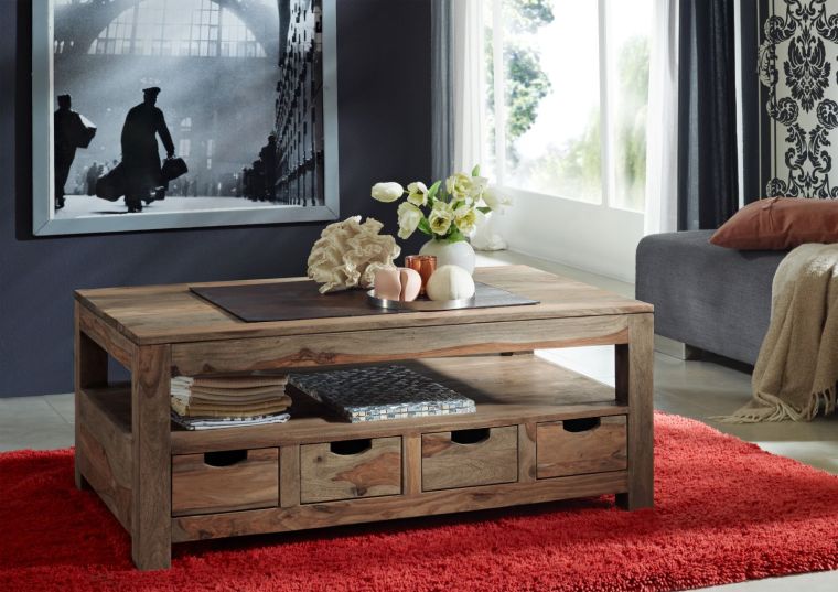 tavolino da salotto in legno di Sheesham 120x70x50 grigio scuro oliato NATURE GREY #33