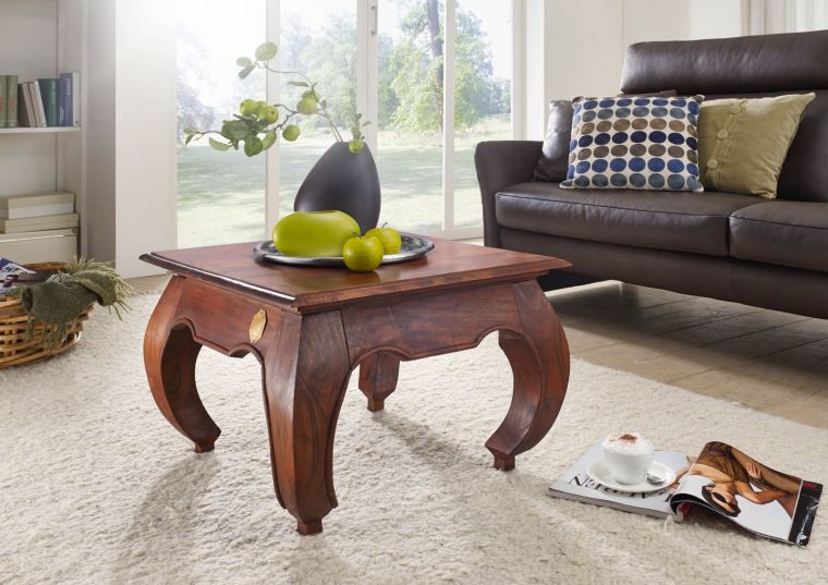 tavolino da salotto in legno di Acacia 60x60x40 nougat laccato OPIUM #612