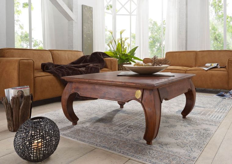 tavolino da salotto in legno di Acacia 120x120x40 nougat laccato OPIUM #624