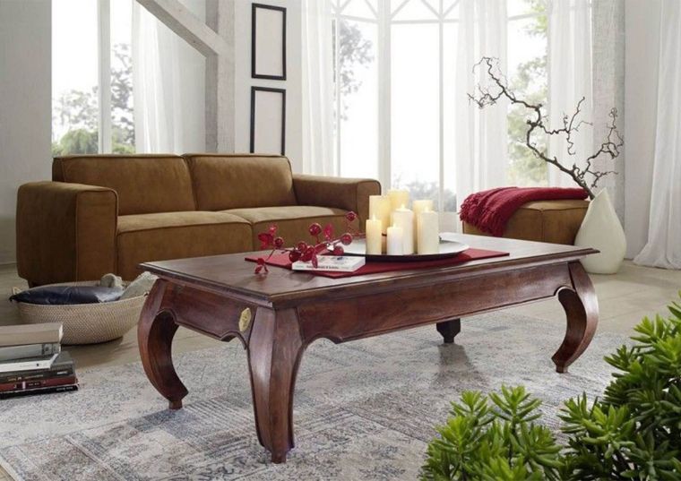 tavolino da salotto in legno di Acacia 135x70x40 nougat laccato OPIUM #616