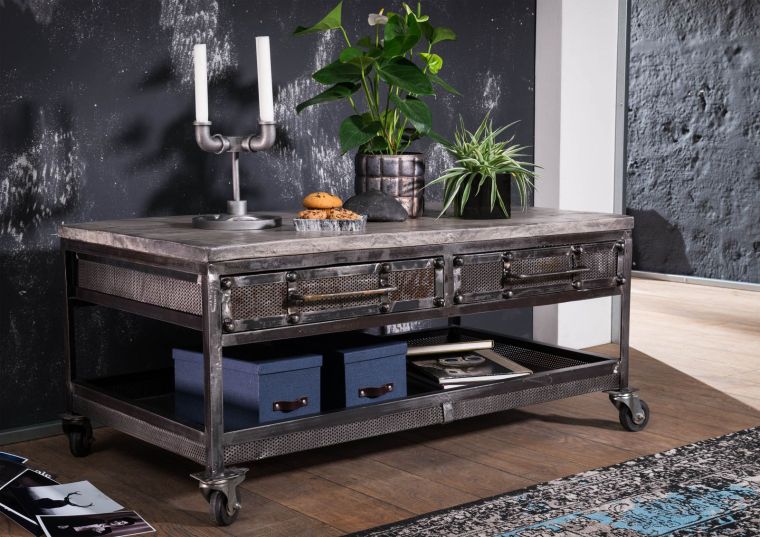 tavolino da salotto in legno di Mango 110x60x50 grigio scuro laccato HEAVY INDUSTRY #122