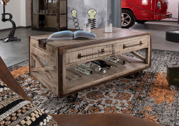 tavolino da salotto in legno di Mango 112x61x55 marrone laccato HEAVY INDUSTRY #262