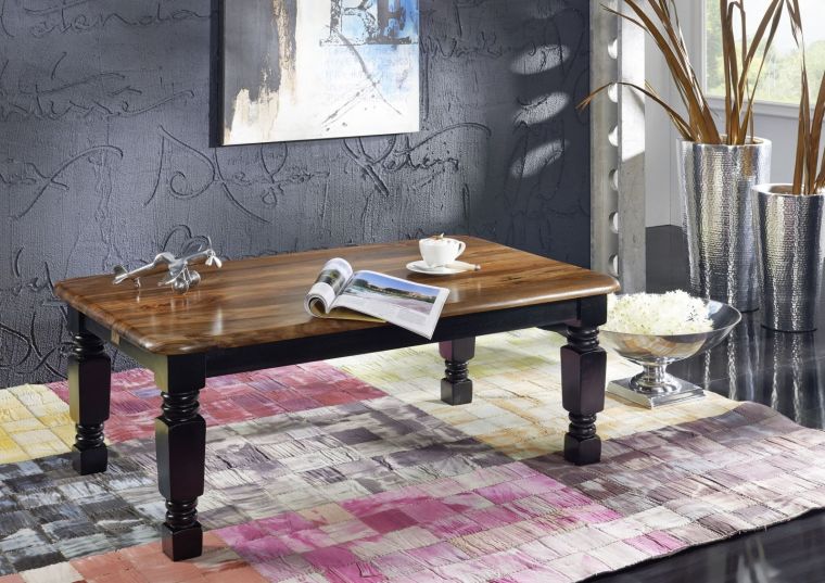 tavolino da salotto in legno di Sheesham / palissandro 118x70x45 nero / marrone laccato NEW BOSTON #201