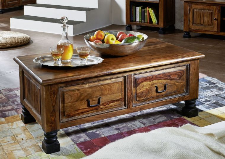 tavolino da salotto in legno di Sheesham / palissandro 115x60x45 marrone laccato NEW BOSTON #202