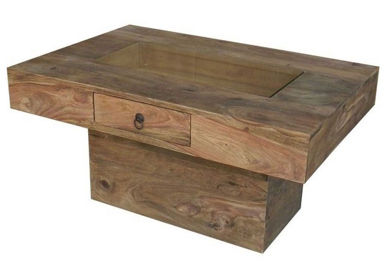 tavolino da salotto in legno di Sheesham / palissandro 90x60x46 grigio scuro oliato LEEDS #20