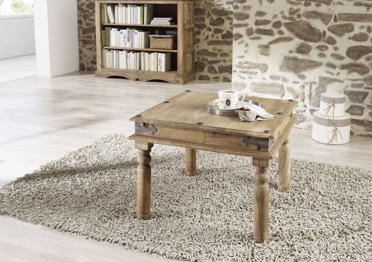 tavolino da salotto in legno di Sheesham / palissandro 60x60x46 grigio scuro oliato LEEDS #26