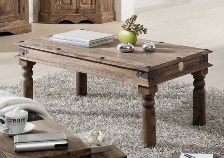 tavolino da salotto in legno di Sheesham / palissandro 110x60x46 grigio scuro oliato LEEDS #27