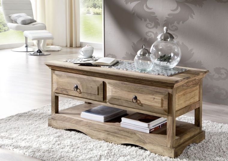 tavolino da salotto in legno di Sheesham / palissandro 110x50x50 grigio scuro oliato LEEDS #44