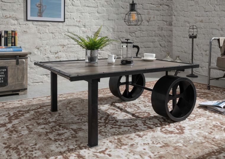 tavolino da salotto in legno di Mango 110x80x45 grigio scuro laccato RAILWAY #233